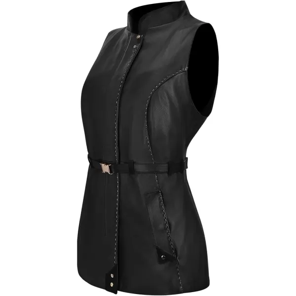 Cuadra womens vest in genuine leather with ovine fur blackBlack