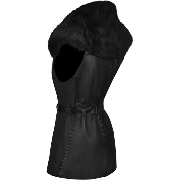 Cuadra womens vest in genuine leather with ovine fur blackBlack