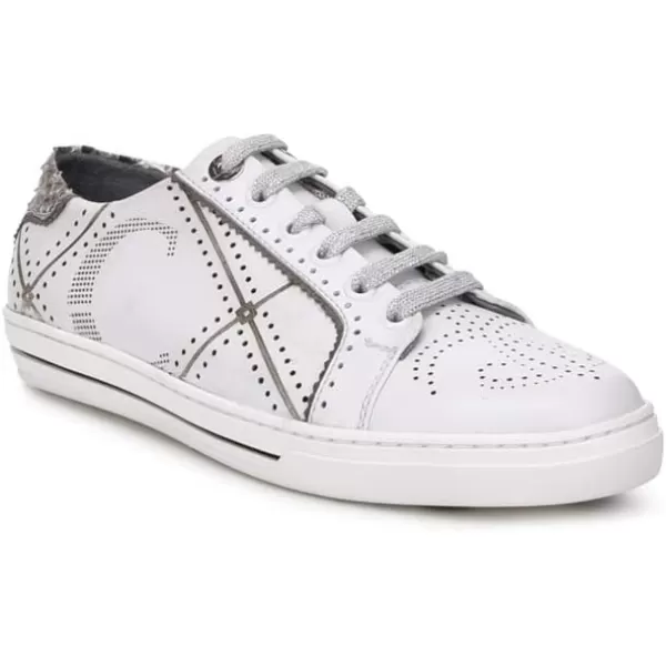 FRANCO CUADRA Womens Sneakers in Bovine Leather with Genuine Python LeatherWhite