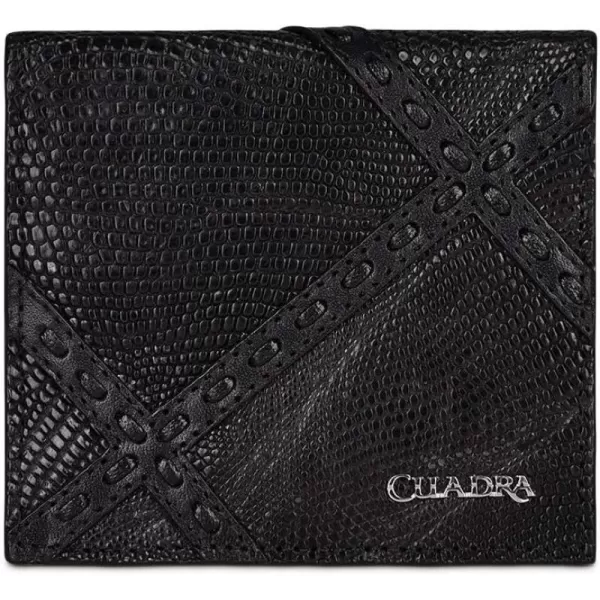 Cuadra Mens Bifold Wallet in Genuine Lizard Leather Black B3034LTBlack