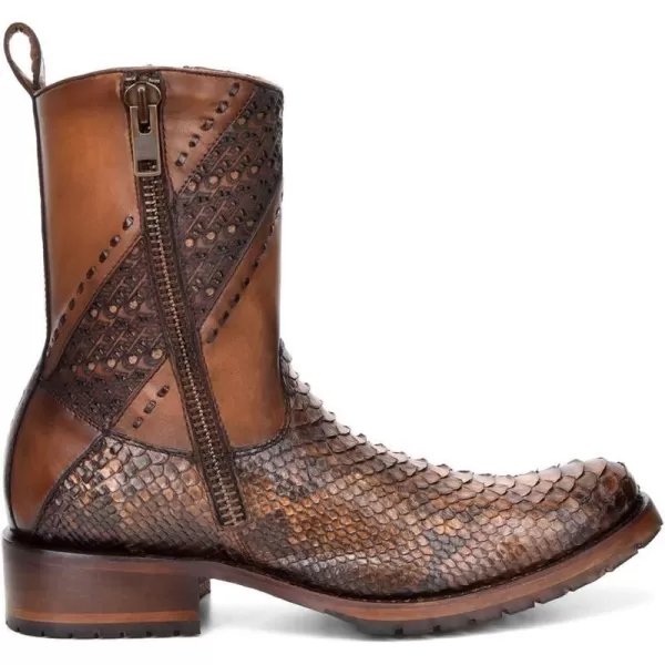 Cuadra Mens Boot in Genuine Python Leather and Bovine Leather with ZipperBrown