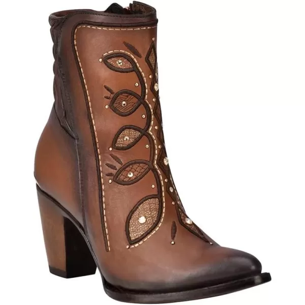 Cuadra Womens Bootie in Bovine Leather with Crystals and Zipper BrownBrown