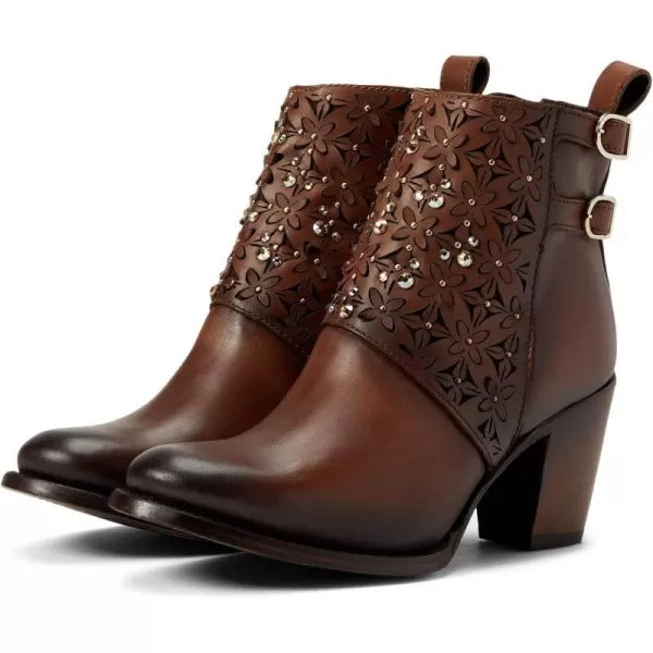 Cuadra Womens Bootie in Bovine Leather with Crystals and ZipperHoney