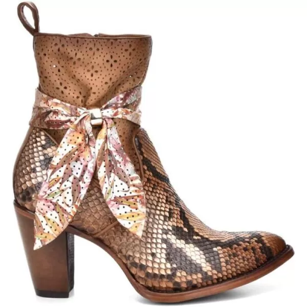 Cuadra Womens Bootie in Genuine Python Leather and Ovine Leather with ZipperBrown