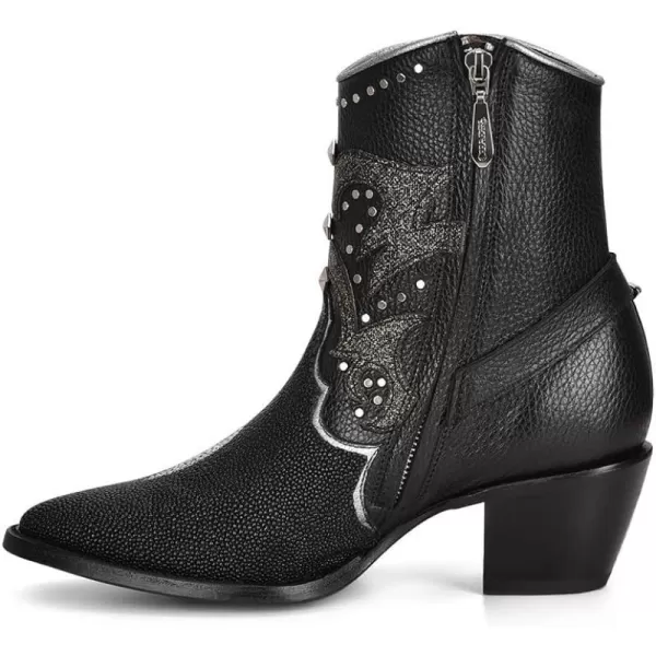 Cuadra Womens Bootie in Genuine Stingray Leather Black with Zipper and StudsCuadra Womens Bootie in Genuine Stingray Leather Black with Zipper and Studs