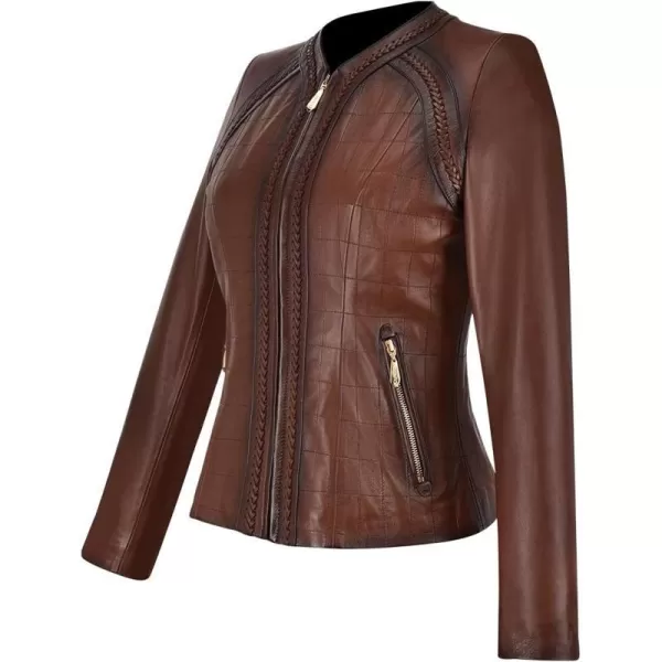 Cuadra Womens Jacket in Genuine Leather with Embroidery BrownBrown