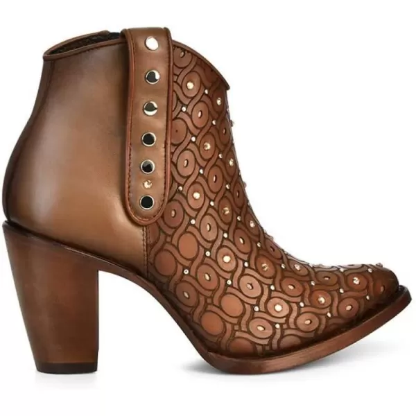 Cuadra Womens Leather Bootie with Swarovski Crystals and Zipper BrownBrown