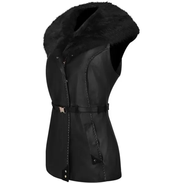 Cuadra womens vest in genuine leather with ovine fur blackBlack