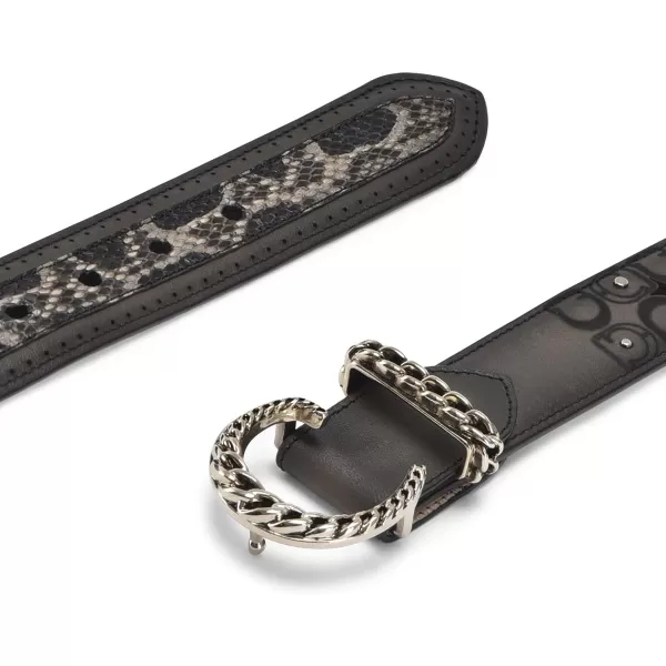 Cuadra Engraved Oxford Exotic Leather Belt For Women With Monogram Buckle CDA30PH Black