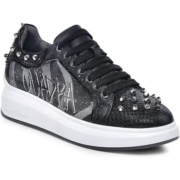 FRANCO CUADRA Womens Sneakers in Genuine Python Leather with Studs BlackBlack