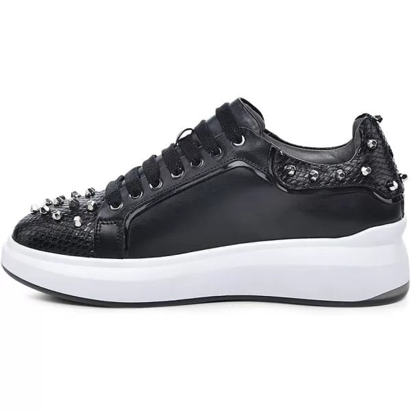 FRANCO CUADRA Womens Sneakers in Genuine Python Leather with Studs BlackBlack