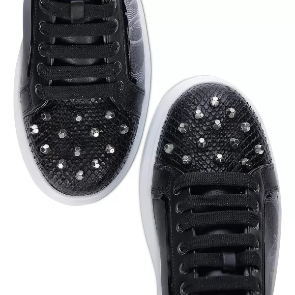 FRANCO CUADRA Womens Sneakers in Genuine Python Leather with Studs BlackBlack