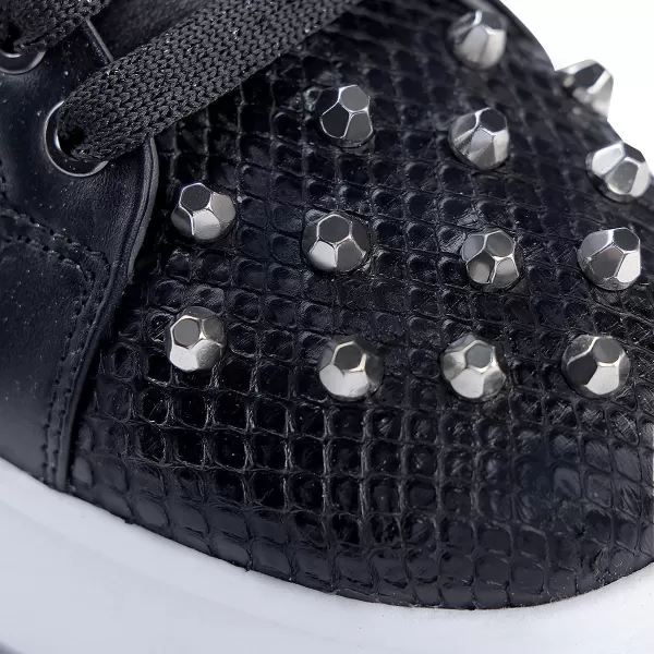 FRANCO CUADRA Womens Sneakers in Genuine Python Leather with Studs BlackBlack