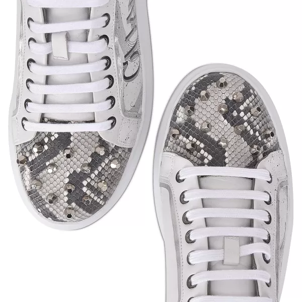 FRANCO CUADRA Womens Sneakers in Genuine Python Leather with Studs White 7P2PBPNWhite