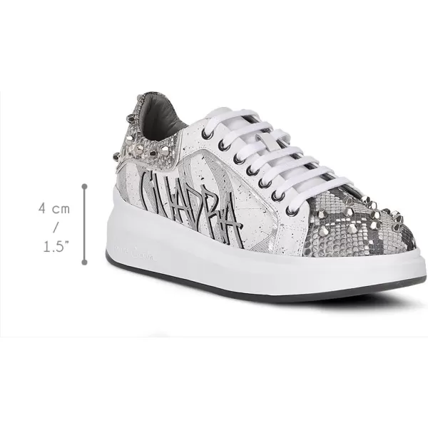 FRANCO CUADRA Womens Sneakers in Genuine Python Leather with Studs White 7P2PBPNWhite