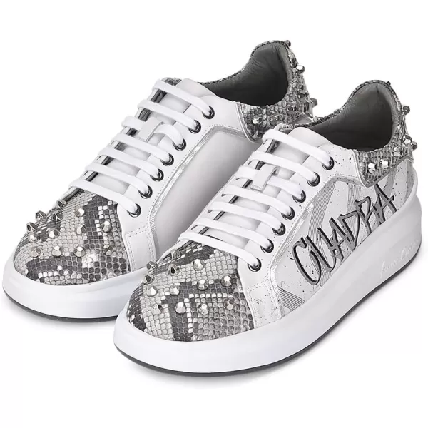 FRANCO CUADRA Womens Sneakers in Genuine Python Leather with Studs White 7P2PBPNWhite