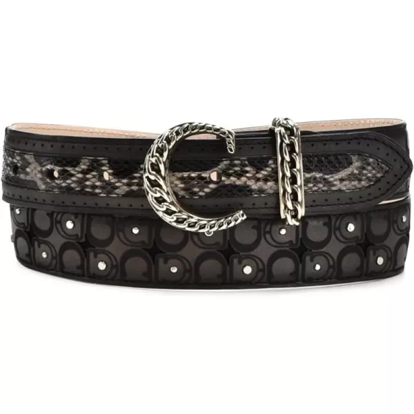 Cuadra Engraved Oxford Exotic Leather Belt For Women With Monogram Buckle CDA30PH Black