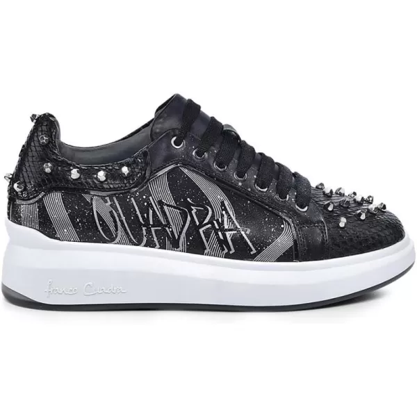 FRANCO CUADRA Womens Sneakers in Genuine Python Leather with Studs BlackBlack