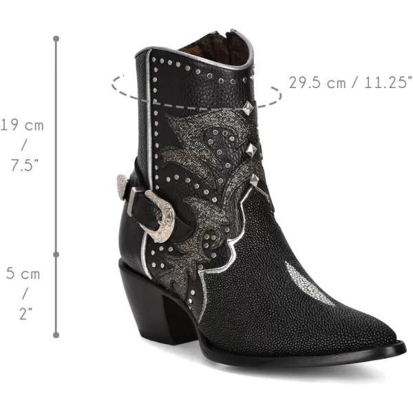 imageCuadra Womens Bootie in Genuine Stingray Leather Black with Zipper and StudsBlack