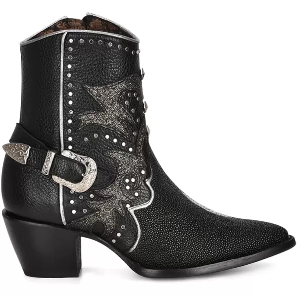 imageCuadra Womens Bootie in Genuine Stingray Leather Black with Zipper and StudsBlack