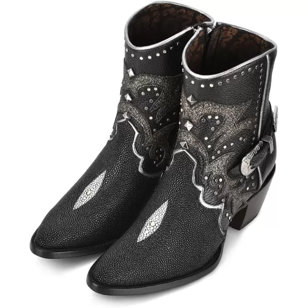 imageCuadra Womens Bootie in Genuine Stingray Leather Black with Zipper and StudsBlack