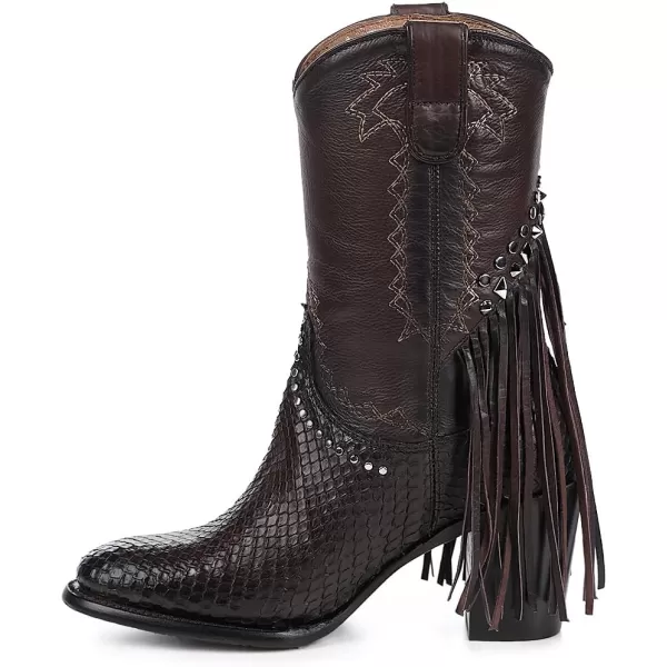 imageCuadra Handmade Exotic Python Leather Western Style Boots With Studded Details Dark Brown 4V11PHChocolate