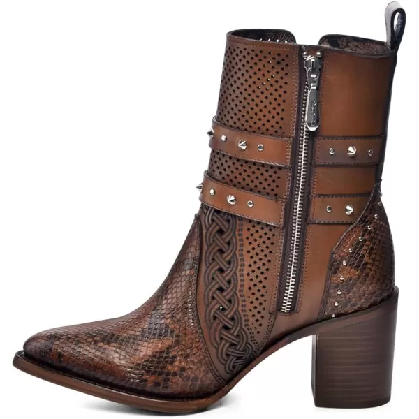 imageCuadra Honey brown leather tall ankle bootie for women with decorated stripes 4Q14PHBrown