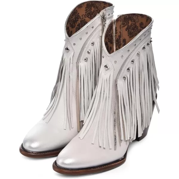 imageCuadra Womens Bootie in Genuine Leather with Decorative Fringes White 4V09RSWhite