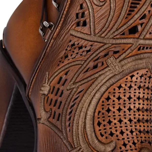 imageCuadra Womens Bootie in Genuine Leather with Embroidery and Zipper Brown 3F48RSBrown