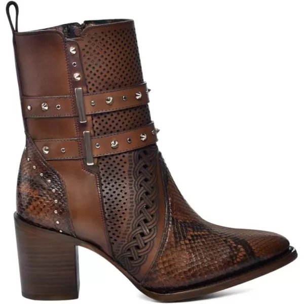 imageCuadra Honey brown leather tall ankle bootie for women with decorated stripes 4Q14PHBrown