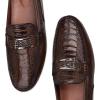 imageFRANCO CUADRA Exotic Brown Leather Driver Loafers Ostrich Leg and Bovine Leather Monogram HardwareBrown
