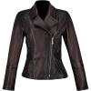 imageCuadra Womens Leather Jacket Brown Lambskin with Quilted Details Asymmetric Zip FrontBrown