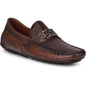 imageFRANCO CUADRA Exotic Brown Leather Driver Loafers Ostrich Leg and Bovine Leather Monogram HardwareBrown