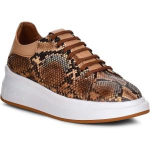 imageFRANCO CUADRA Snake Print Leather Sneakers Platform Sole Brown and Beige Casual FashionBrown
