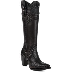 imageCuadra Womens Western Knee High Boots Python and LeatherBlack