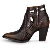imageCuadra Womens Leather Ankle Bootie Brown Perforated Design 32Inch Cuban Heel Side ZipBrown