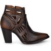 imageCuadra Womens Leather Ankle Bootie Brown Perforated Design 32Inch Cuban Heel Side ZipBrown