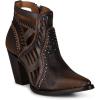 imageCuadra Womens Leather Ankle Bootie Brown Perforated Design 32Inch Cuban Heel Side ZipBrown