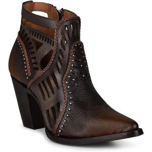 imageCuadra Womens Leather Ankle Bootie Brown Perforated Design 32Inch Cuban Heel Side ZipBrown