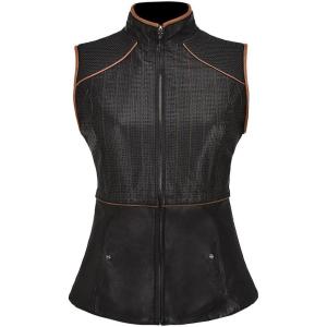 imageCuadra Leather Vest for Women Black Reversible Quilted Design Zip Front Hip LengthBlack