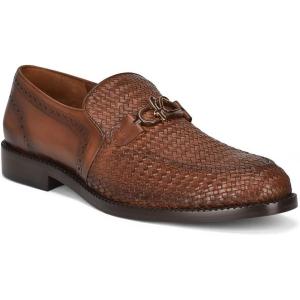imageFRANCO CUADRA Mens Woven Leather Moccasin Loafers Honey Brown SlipOn with Metal MonogramBrown