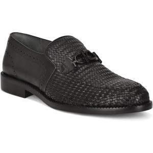 imageFRANCO CUADRA Mens Woven Leather Loafers Black Formal SlipOn Moccasins with MonogramBlack