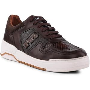 imageFRANCO CUADRA Mens Dark Brown Python Leather Sneakers Low Top Fashion Sneakers with Platform SoleBrown