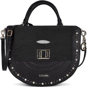 imageCuadra Stingray Leather Handbag Black SemiCircular Design with Studs Multiple Compartments Adjustable StrapBlack