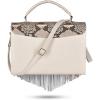 image:imageCuadra White Python Print Leather Handbag Fringe Detail Top Handle with Adjustable Strap 2 Compartments