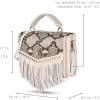 image:imageCuadra White Python Print Leather Handbag Fringe Detail Top Handle with Adjustable Strap 2 Compartments