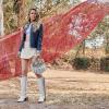 image:imageCuadra White Python Print Leather Handbag Fringe Detail Top Handle with Adjustable Strap 2 Compartments