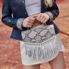 image:imageCuadra White Python Print Leather Handbag Fringe Detail Top Handle with Adjustable Strap 2 Compartments
