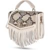 image:imageCuadra White Python Print Leather Handbag Fringe Detail Top Handle with Adjustable Strap 2 Compartments