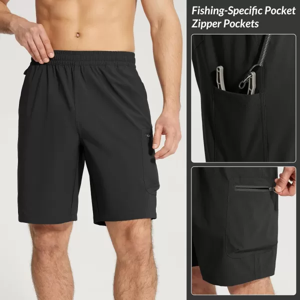 BALEAF Mens 9 Fishing Hiking Shorts Cargo Lightwight Quickly Dry Shorts Elastic Waist Travel for Summer Camping CasualBlack